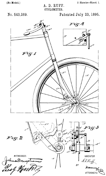 Two figures from Ruff’s cyclometer patent