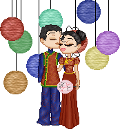 A Chinese couple. Made for my sister Jersey's "Paper Anniversary" contest. The lamps are made of paper. That's where the paper comes in.